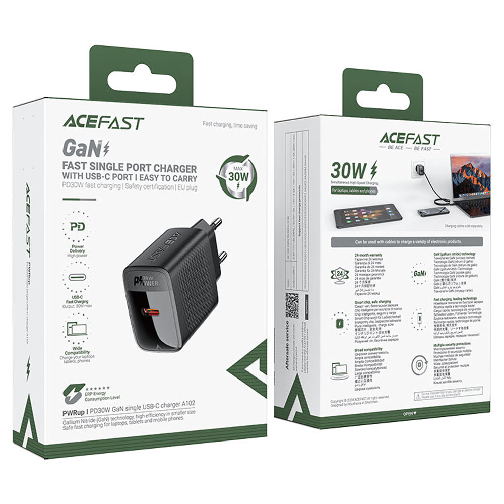 Verkkolaturi Acefast A102, 30W, 3A, 1 x USB-C, Musta