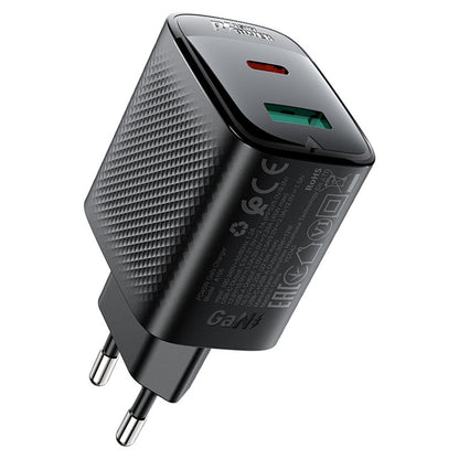 Verkkolaturi Acefast A106, 45W, 3A, 1 x USB-A - 1 x USB-C, Musta