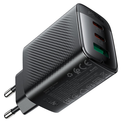 Acefast A108 -verkkolaturi, 67W, 3A, 1 x USB-A - 2 x USB-C, Musta