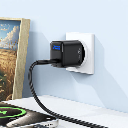 Acefast A113 Display -verkkolaturi, 20W, 3A, 1 x USB-C, Musta