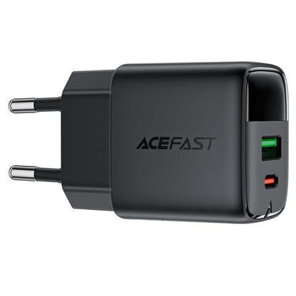 Acefast A116 Display -verkkolaturi, 35W, 3A, 1 x USB-A - 1 x USB-C, Musta