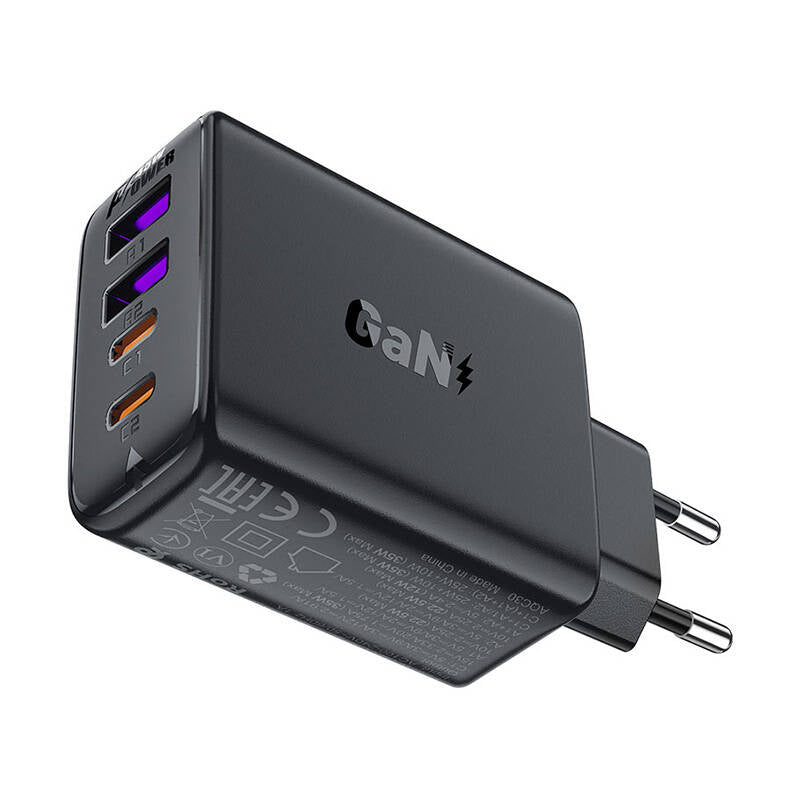 Acefast A61 verkkolaturi, 45W, 3A, 2 x USB-A - 2 x USB-C, Musta