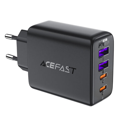 Acefast A61 verkkolaturi, 45W, 3A, 2 x USB-A - 2 x USB-C, Musta
