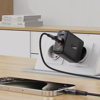 Acefast A61 verkkolaturi, 45W, 3A, 2 x USB-A - 2 x USB-C, Musta