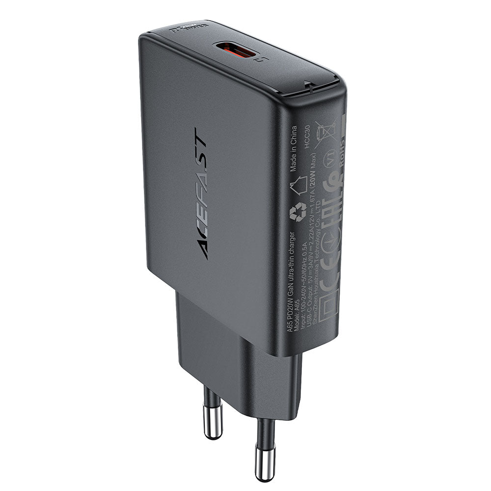 Verkkolaturi Acefast A65, 20W, 3A, 1 x USB-C, Musta