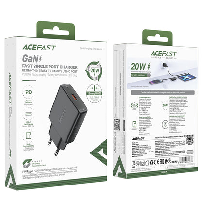 Verkkolaturi Acefast A65, 20W, 3A, 1 x USB-C, Musta