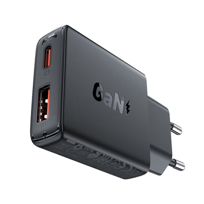 Verkkolaturi Acefast A69, 30W, 3A, 1 x USB-A - 1 x USB-C, Musta