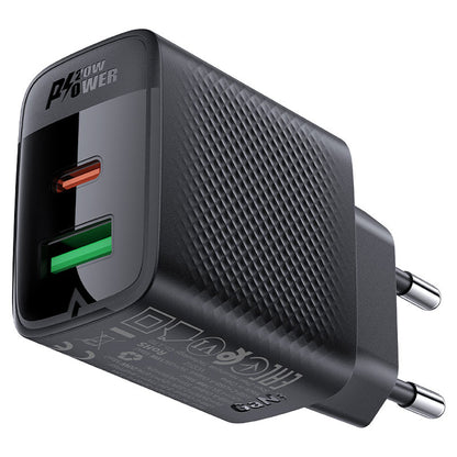 Acefast A78 -verkkolaturi, 20W, 3A, 1 x USB-A - 1 x USB-C, Musta