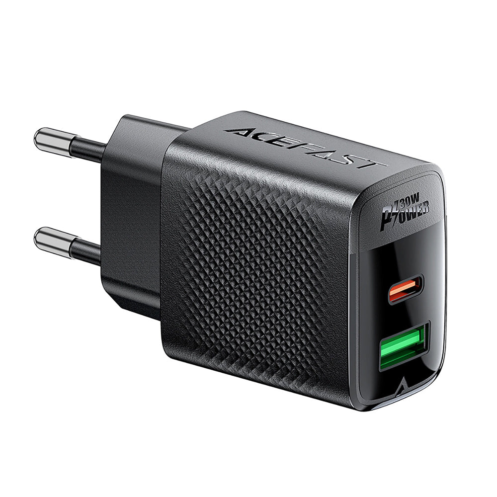 Acefast A98 Verkkolaturi, 30W, 3A, 1 x USB-A - 1 x USB-C, Musta