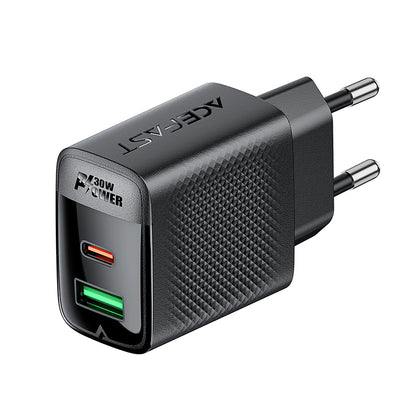 Acefast A98 Verkkolaturi, 30W, 3A, 1 x USB-A - 1 x USB-C, Musta