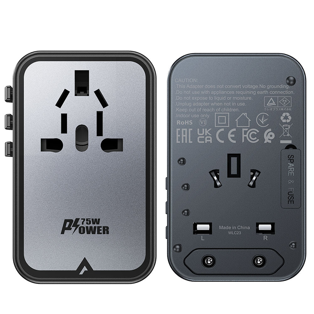 Acefast Travel Z1 -verkkolaturi, 75W, 3.35A, 2 x USB-A - 3 x USB-C, Musta