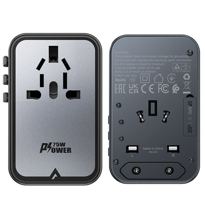 Acefast Travel Z1 -verkkolaturi, 75W, 3.35A, 2 x USB-A - 3 x USB-C, Musta