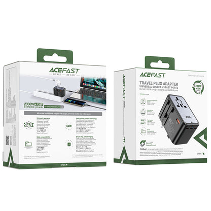 Acefast Travel Z1 -verkkolaturi, 75W, 3.35A, 2 x USB-A - 3 x USB-C, Musta