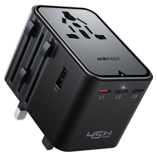 Acefast Z8 Travel -verkkolaturi, 45W, 3A, 2 x USB-A - 3 x USB-C, Musta