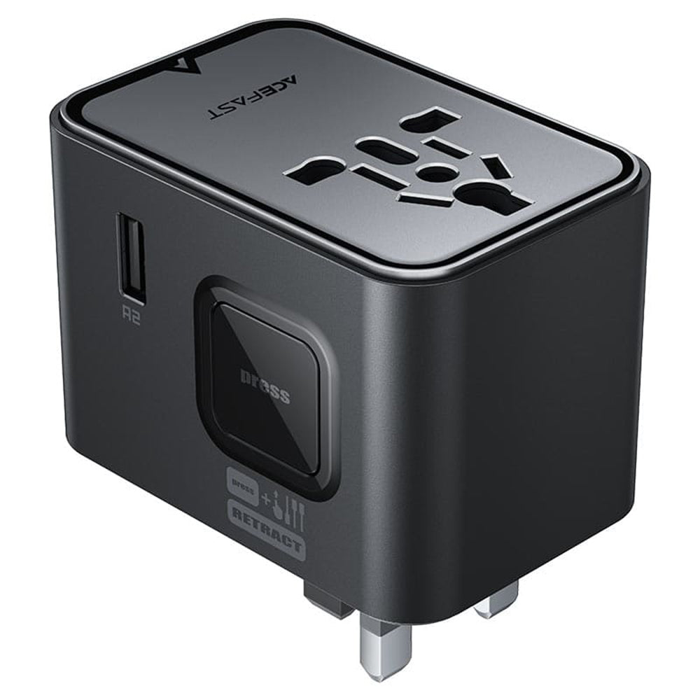 Acefast Z8 Travel -verkkolaturi, 45W, 3A, 2 x USB-A - 3 x USB-C, Musta