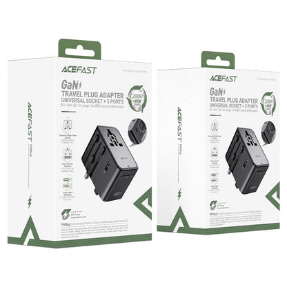 Acefast Z8 Travel -verkkolaturi, 45W, 3A, 2 x USB-A - 3 x USB-C, Musta
