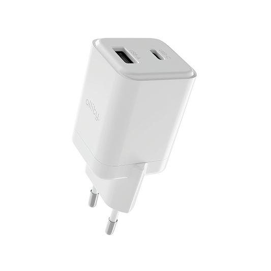 Allity-verkkolaturi. ATC-01-30WAC Mini, 30W, 3A, 1 x USB-A - 1 x USB-C, Valkoinen