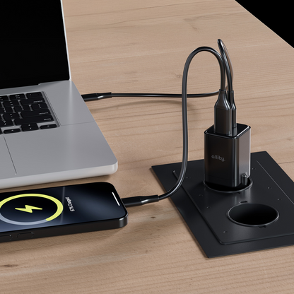 Allity-verkkolaturi. ATC-01-30WAC Mini, 30W, 3A, 1 x USB-A - 1 x USB-C, Musta