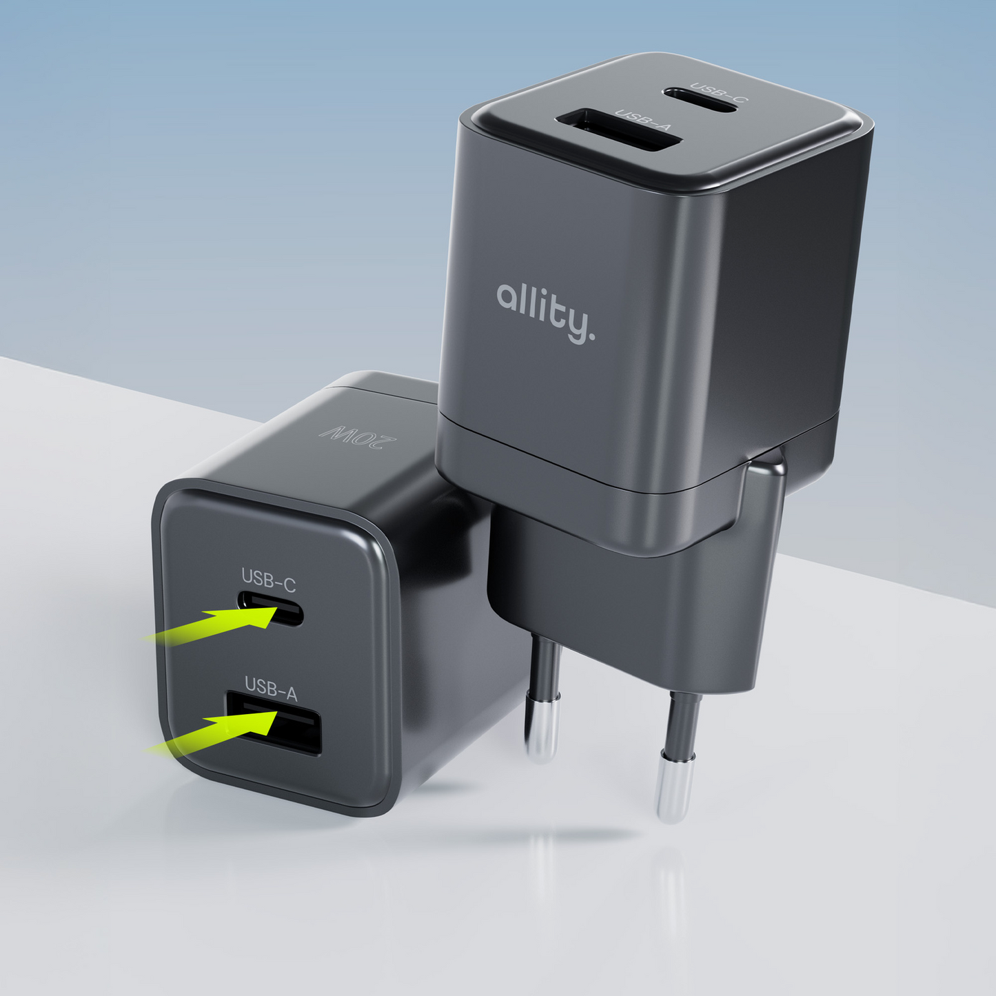 Allity-verkkolaturi. ATC-01-30WAC Mini, 30W, 3A, 1 x USB-A - 1 x USB-C, Musta