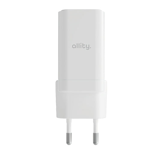 Allity-verkkolaturi. ATC-01-45WCC Fast, 45W, 3A, 1 x USB-A - 1 x USB-C, Valkoinen