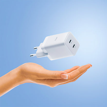 Allity-verkkolaturi. ATC-01-45WCC Fast, 45W, 3A, 2 x USB-C, Valkoinen