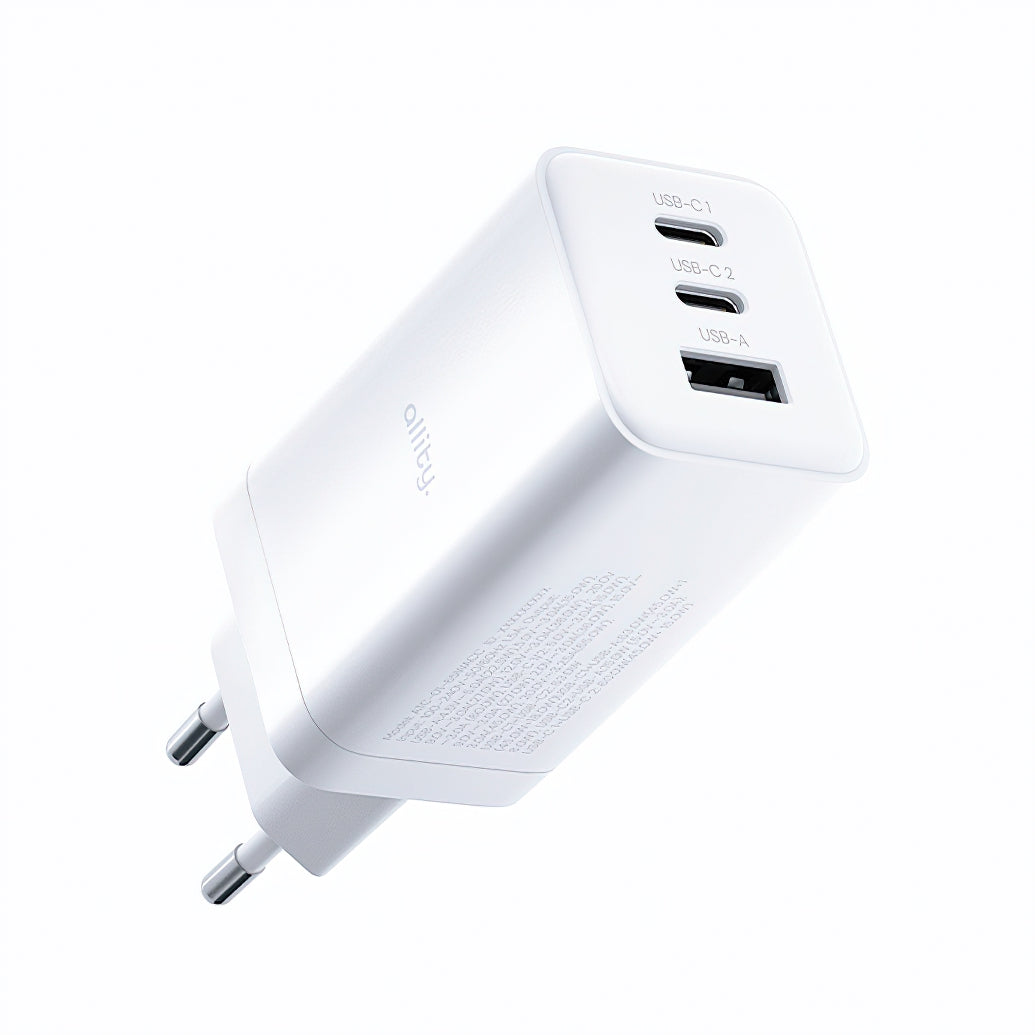 Allity-verkkolaturi. ATC-01-65WACC Fast, 65W, 3.25A, 1 x USB-A - 2 x USB-C, Valkoinen
