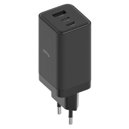 Allity-verkkolaturi. ATC-01-65WACC Fast, 65W, 3.25A, 1 x USB-A - 2 x USB-C, Musta