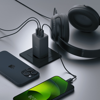 Allity-verkkolaturi. ATC-01-65WACC Fast, 65W, 3.25A, 1 x USB-A - 2 x USB-C, Musta