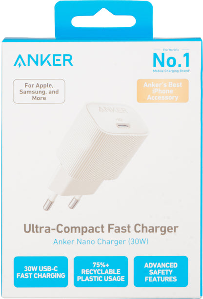 Verkkolaturi Anker 511 Nano 4, 30W, 3A, 1 x USB-C, valkoinen A2337G21 