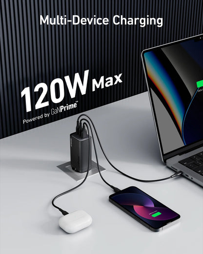 Verkkolaturi Anker 737, 120W, 5A, 1 x USB-A - 2 x USB-C, musta 
