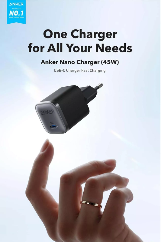 Anker Nano verkkolaturi, 45W, 3A, 1 x USB-C, Musta A2692L11