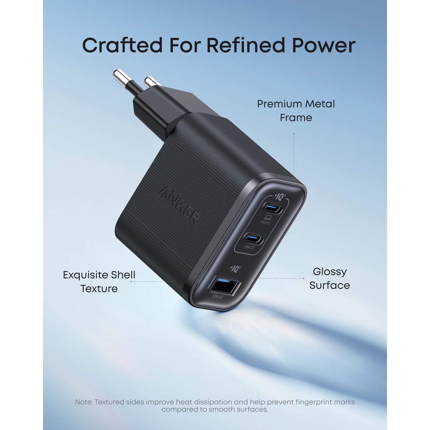 Anker Nano -verkkolaturi, 70W, 3.5A, 1 x USB-A - 2 x USB-C, Musta A121AL11
