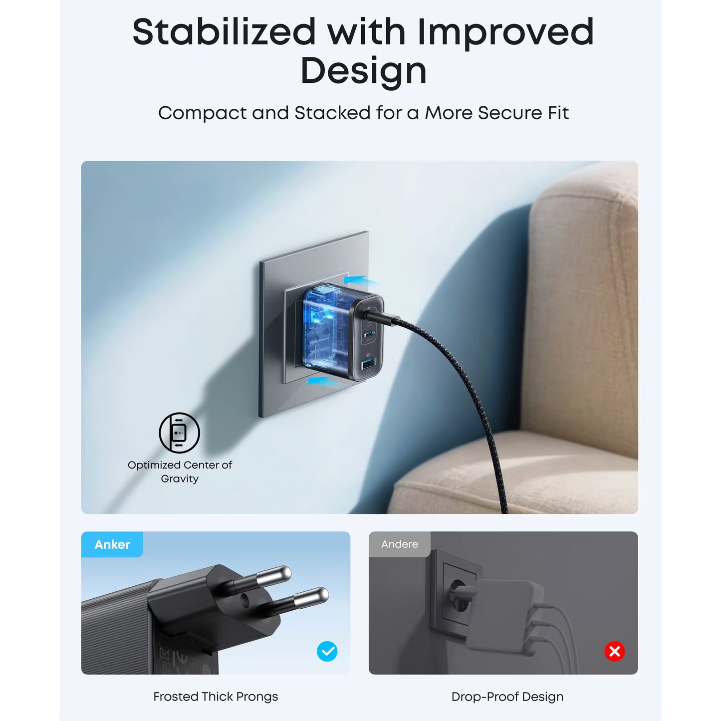 Anker Nano -verkkolaturi, 70W, 3.5A, 1 x USB-A - 2 x USB-C, Musta A121AL11