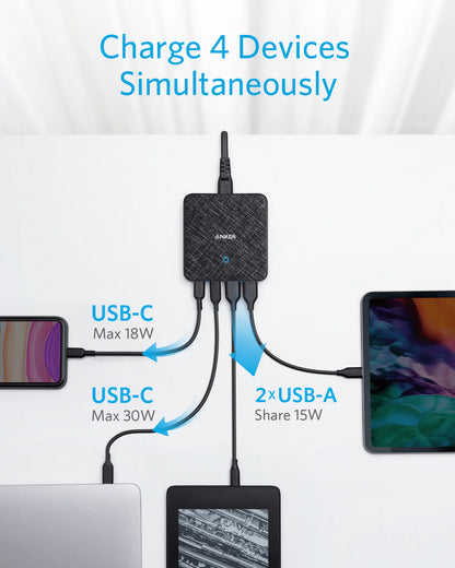 Latausasema Anker PowerPort Atom III, 65W, 3A, 2 x USB-A - 2 x USB-C, Musta A2046G12