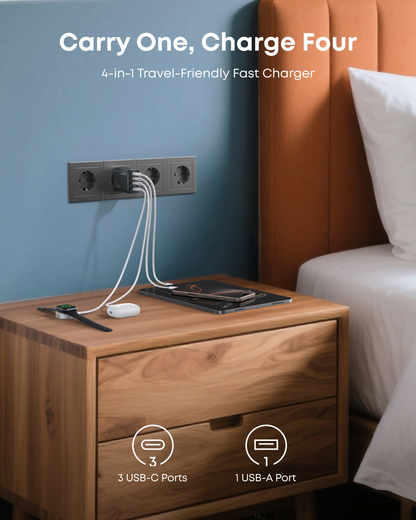 Anker Zolo verkkolaturi, 70W, 1 x USB-A - 3 x USB-C, Musta A121CG11