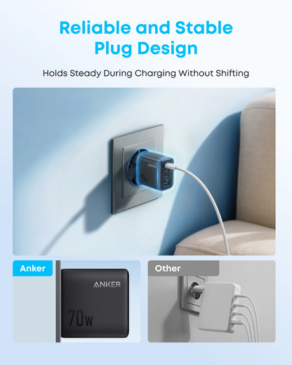 Anker Zolo verkkolaturi, 70W, 1 x USB-A - 3 x USB-C, Musta A121CG11
