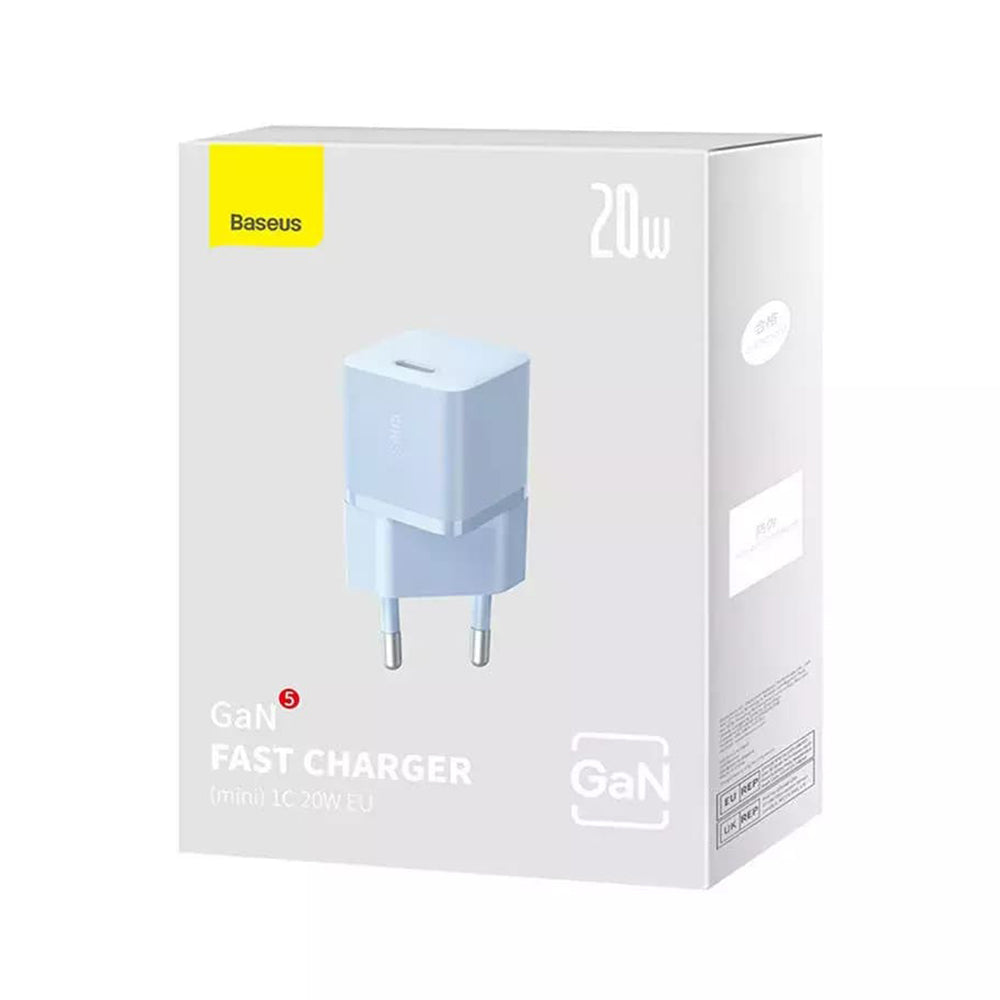 Baseus GaN Mini 1C Network Charger, 20W, 3A, 1 x USB-C, Blue CCGN050103