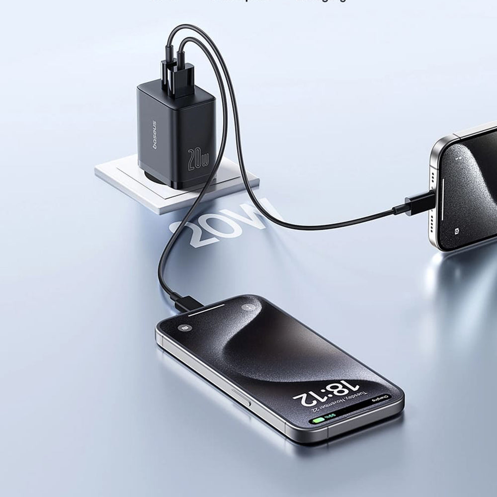 Baseus Cube -verkkolaturi, 20W, 3A, 1 x USB-A - 1 x USB-C, Musta P10111403113-00