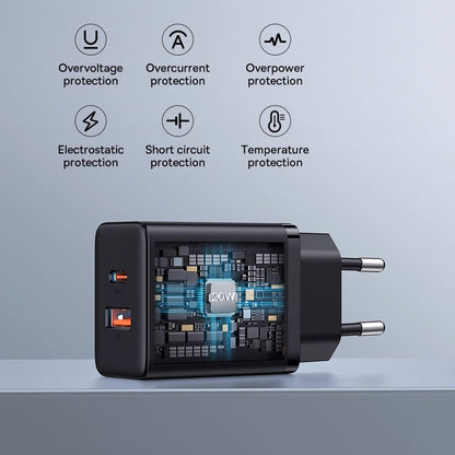 Baseus Cube -verkkolaturi, 20W, 3A, 1 x USB-A - 1 x USB-C, Musta P10111403113-00