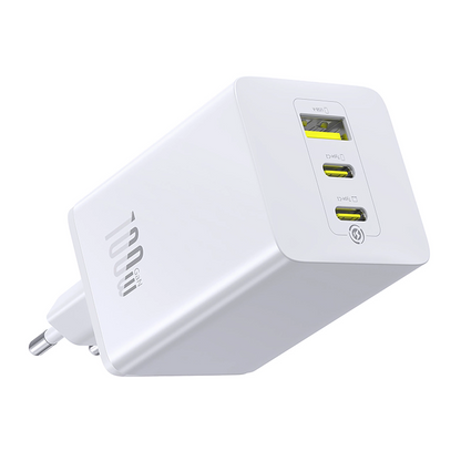 Baseus EnerFill FE11 -verkkolaturi, 100W, 5A, 1 x USB-A - 2 x USB-C, Valkoinen P10182102213-00