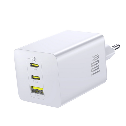 Baseus EnerFill FE11 -verkkolaturi, 100W, 5A, 1 x USB-A - 2 x USB-C, Valkoinen P10182102213-00