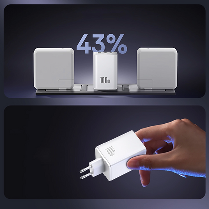 Baseus EnerFill FE11 -verkkolaturi, 100W, 5A, 1 x USB-A - 2 x USB-C, Valkoinen P10182102213-00