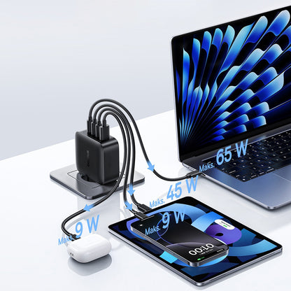 Baseus EnerFill FH11 -verkkolaturi, 140W, 5A, 1 x USB-A - 3 x USB-C, Musta E0121J00