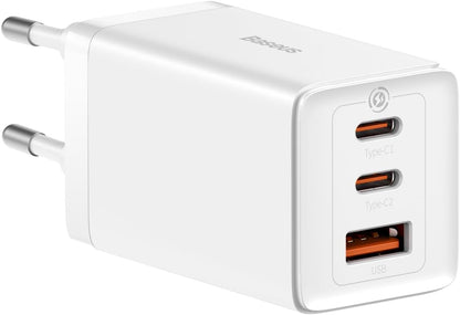 Baseus GaN5 Pro -verkkolaturi, 65W, 3.25A, 1 x USB-A - 2 x USB-C, Valkoinen CCGP120202