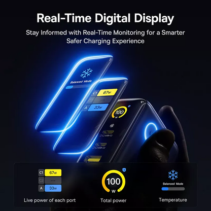 Baseus PicoGo AE21 Display Wall Charger, 100W, 5A, 1 x USB-A - 2 x USB-C, Black E0121B00