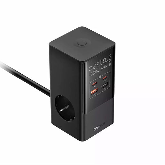 Baseus PowerCombo -verkkolaturi, 35W, 5A, 2 x USB-A - 2 x USB-C - 3 x Schuko, Musta, Uudelleensinetty E00023606113-00