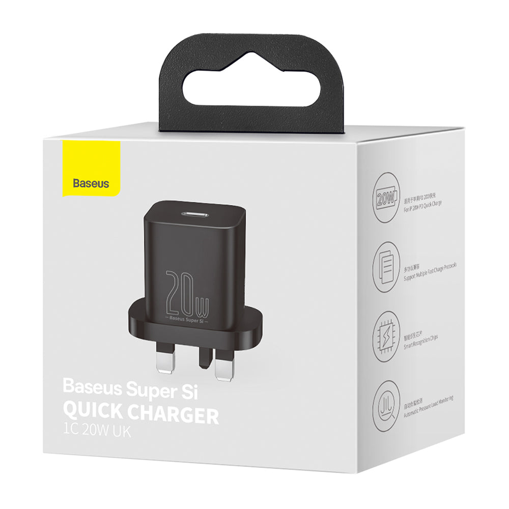 Baseus Super Si UK -verkkolaturi, 20W, 3A, 1 x USB-C, Musta CCSUP-K01