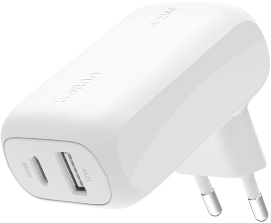 Belkin BoostCharge Dual verkkolaturi, 42W, 3A, 1 x USB-A - 1 x USB-C, Valkoinen WCB009vfWH