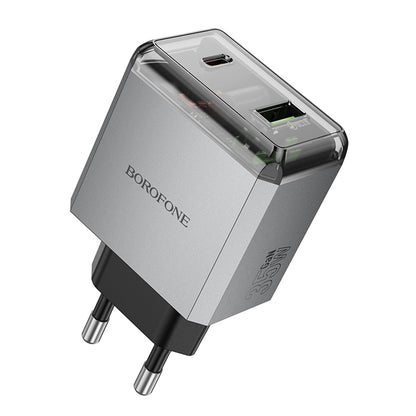 Verkkolaturi Borofone BN20 Lena, 35W, 3A, 1 x USB-A - 1 x USB-C, Harmaa