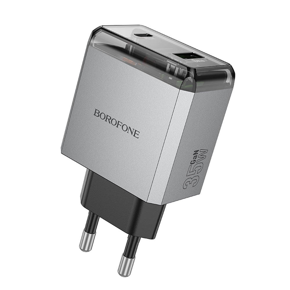 Verkkolaturi Borofone BN20 Lena, 35W, 3A, 1 x USB-A - 1 x USB-C, Harmaa